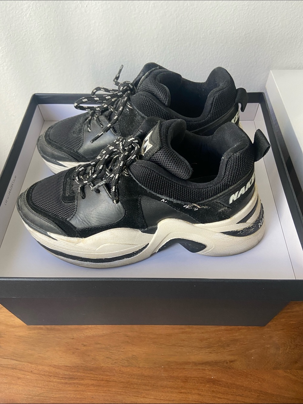 Women’s Naked Wolfe Track Combo Shoes Black and White Chunky Sneakers sz 7